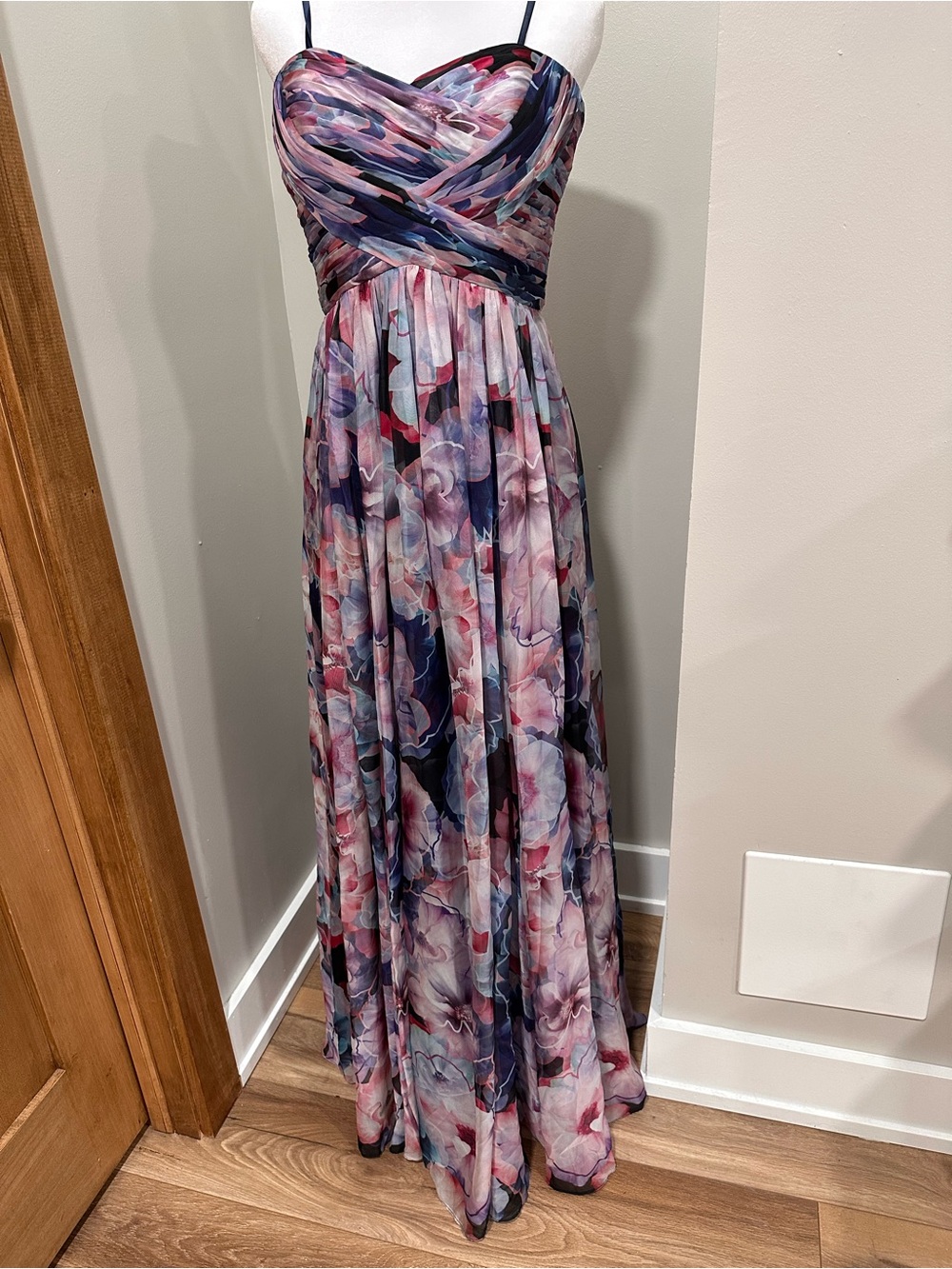 Bariano Australia Strapless Floral Maxi Dress in Pink and Navy